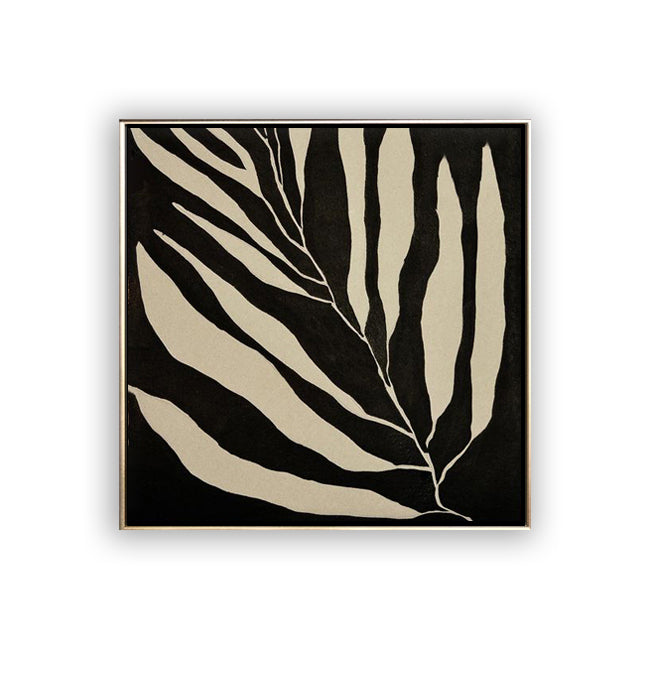 14 Minimalist Art Leaf Abstract Handpainted Black&Beige Artwork