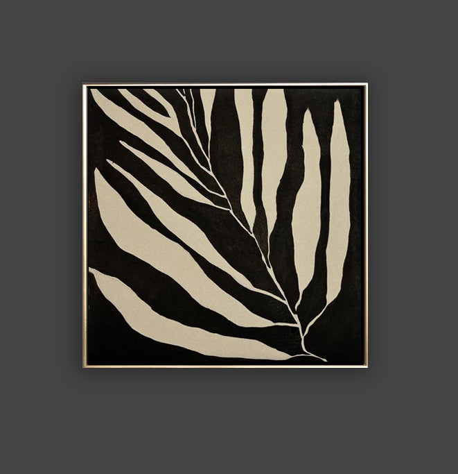 14 Minimalist Art Leaf Abstract Handpainted Black&Beige Artwork