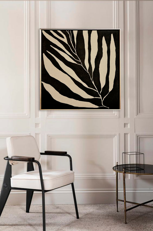 14 Minimalist Art Leaf Abstract Handpainted Black&Beige Artwork