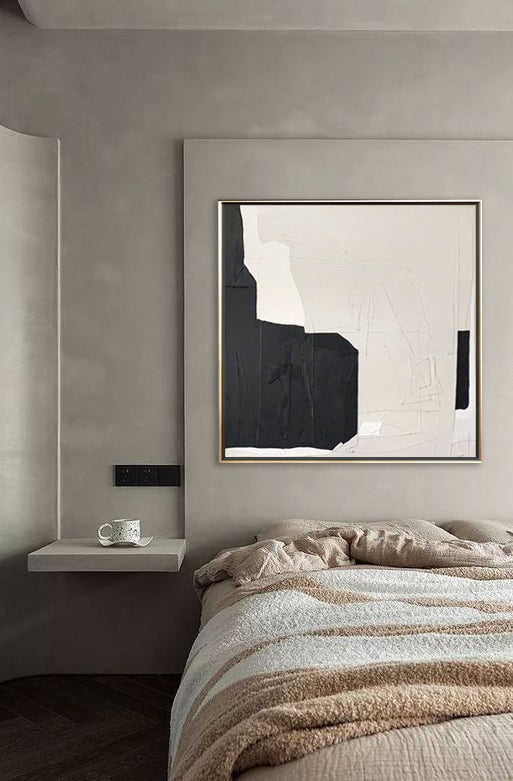 32 Minimalist Art Beige Black Abstract Handpainted Artwork