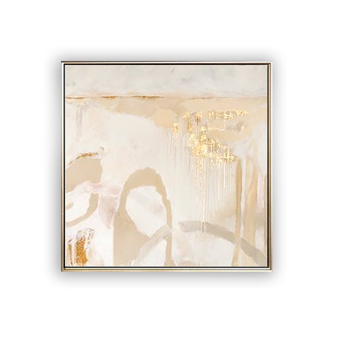 34 Minimalist Art Beige Abstract Handpainted Artwork Painting with Gold