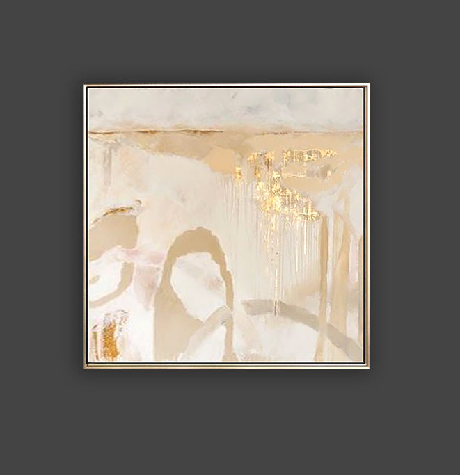 34 Minimalist Art Beige Abstract Handpainted Artwork Painting with Gold