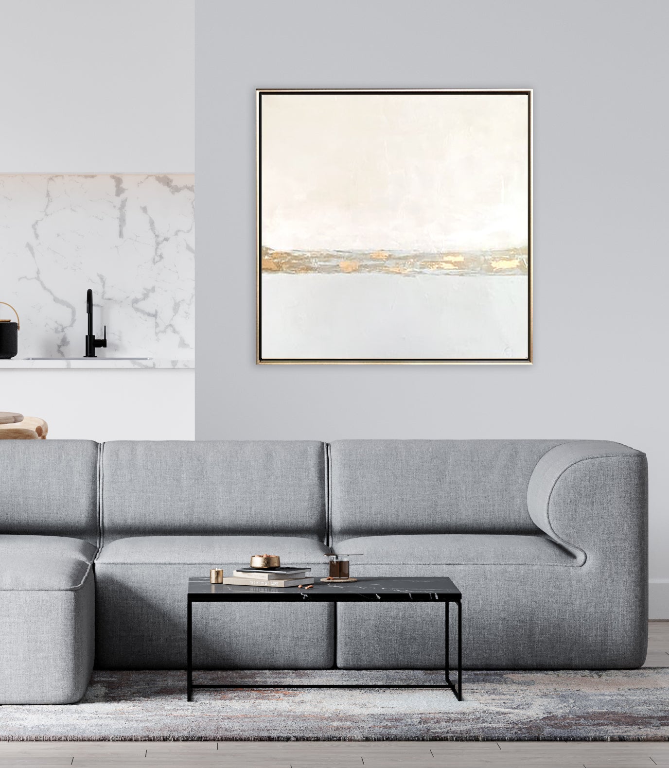 36 Minimalist Art Light Beige Gold Handpainted Artwork Painting