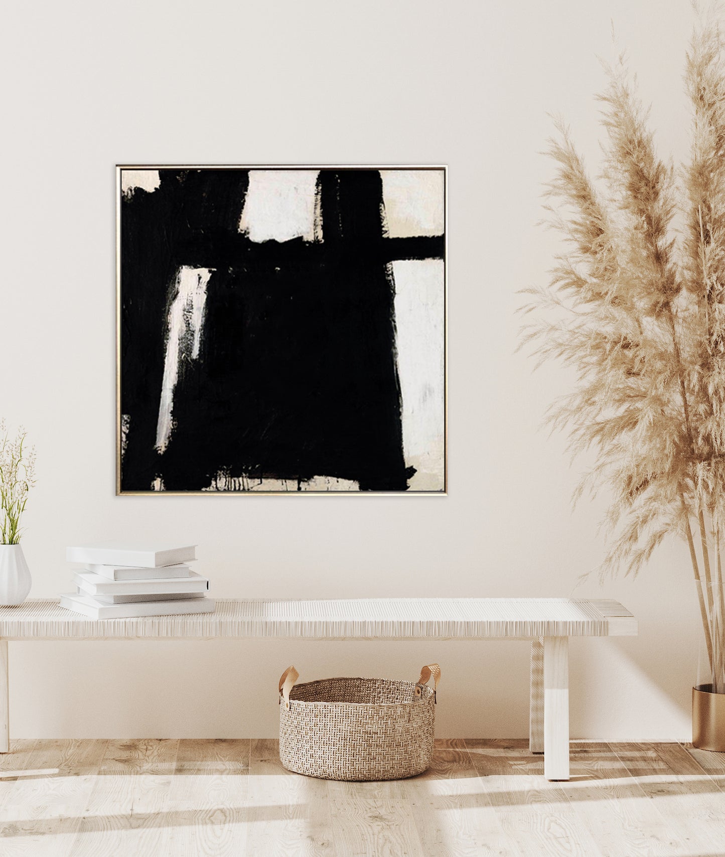 39 Minimalist Art Beige&Black Handpainted Artwork