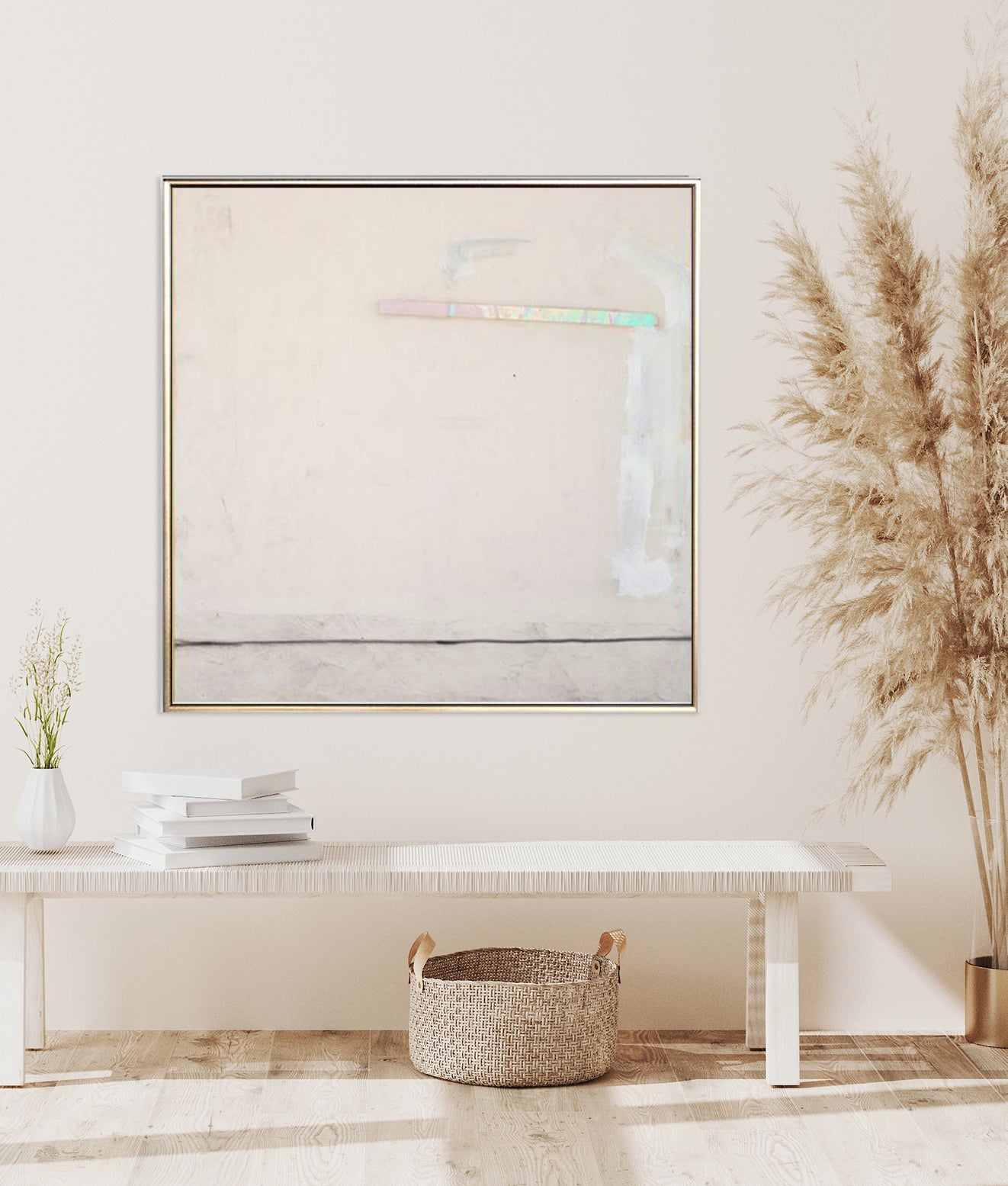 50 Minimalist Art Soft Beige Rainbow Element Handpainted Artwork