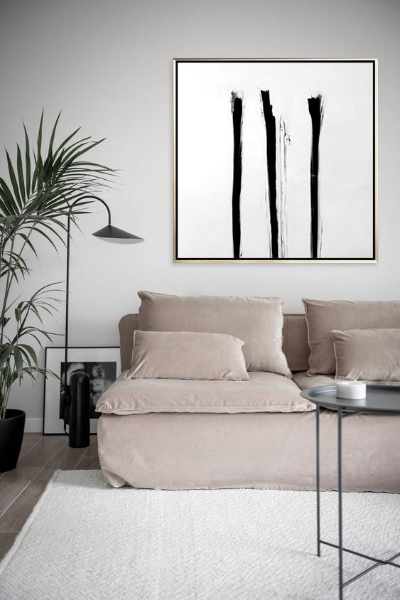 65 Minimalist Art White Handpainted Artwork Three Stripes Painting