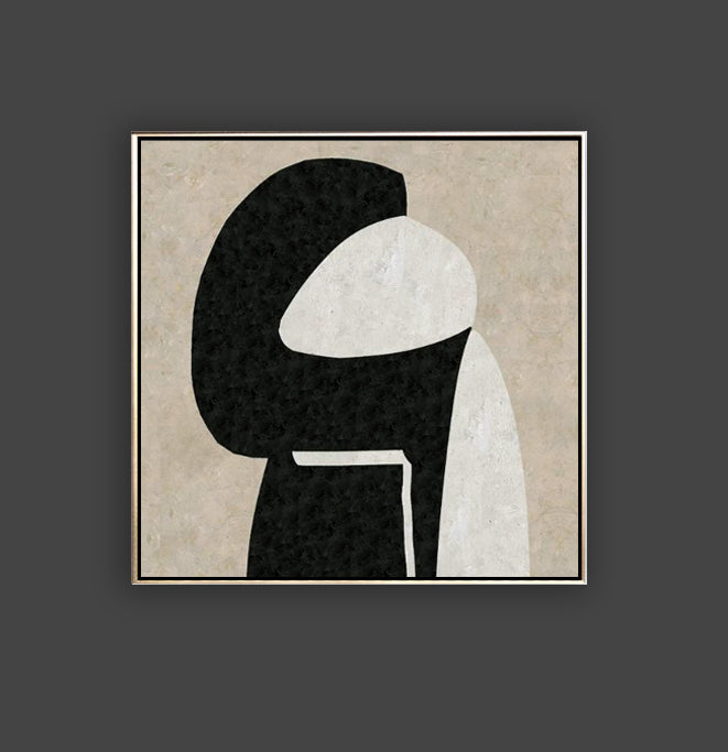 67 Minimalist Art Abstract Beige&Black Handpainted Artwork