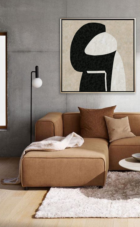 67 Minimalist Art Abstract Beige&Black Handpainted Artwork