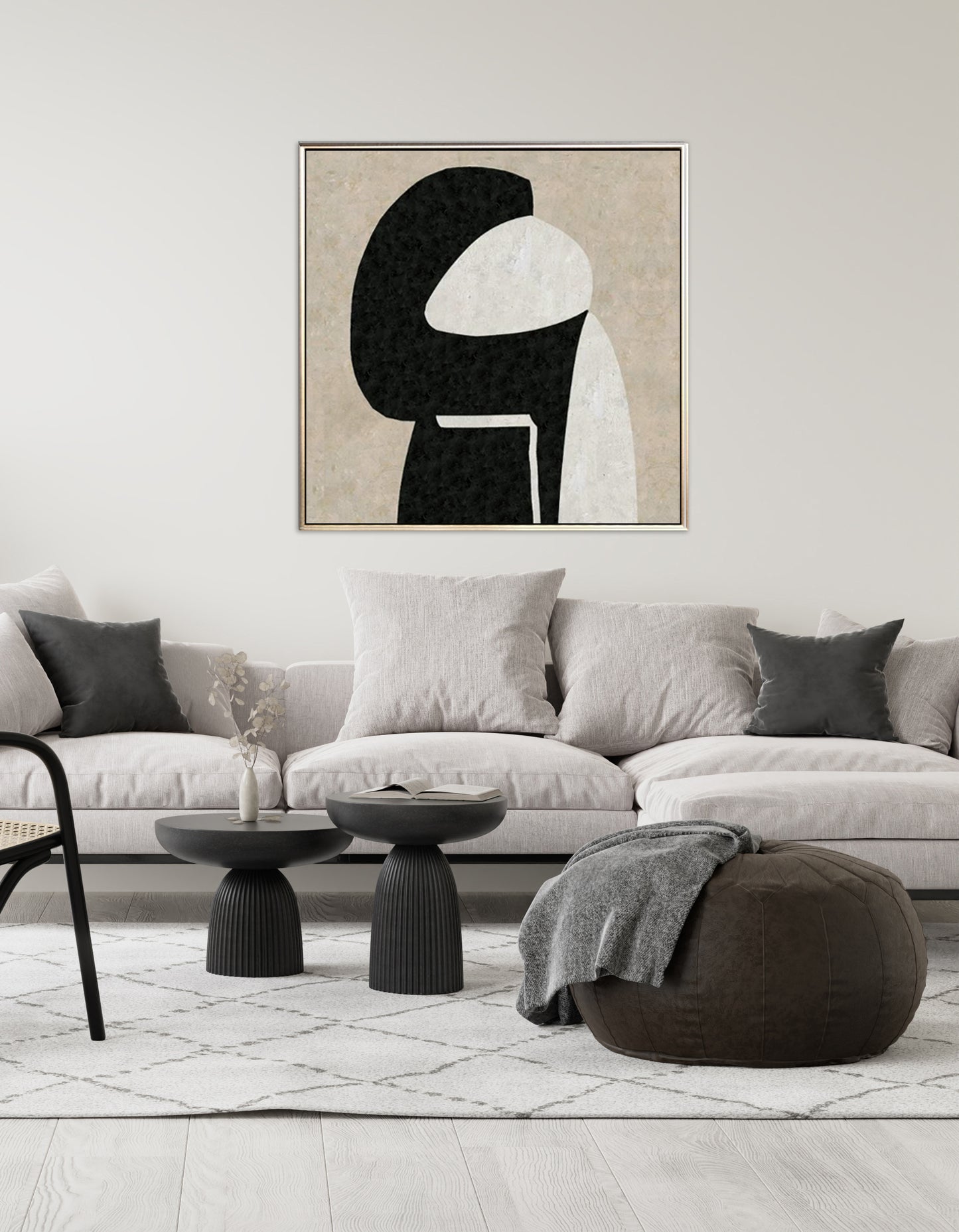 67 Minimalist Art Abstract Beige&Black Handpainted Artwork