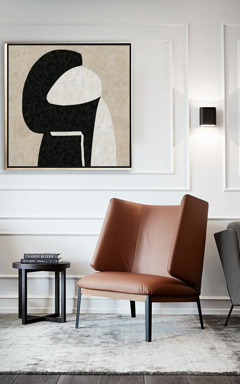 67 Minimalist Art Abstract Beige&Black Handpainted Artwork