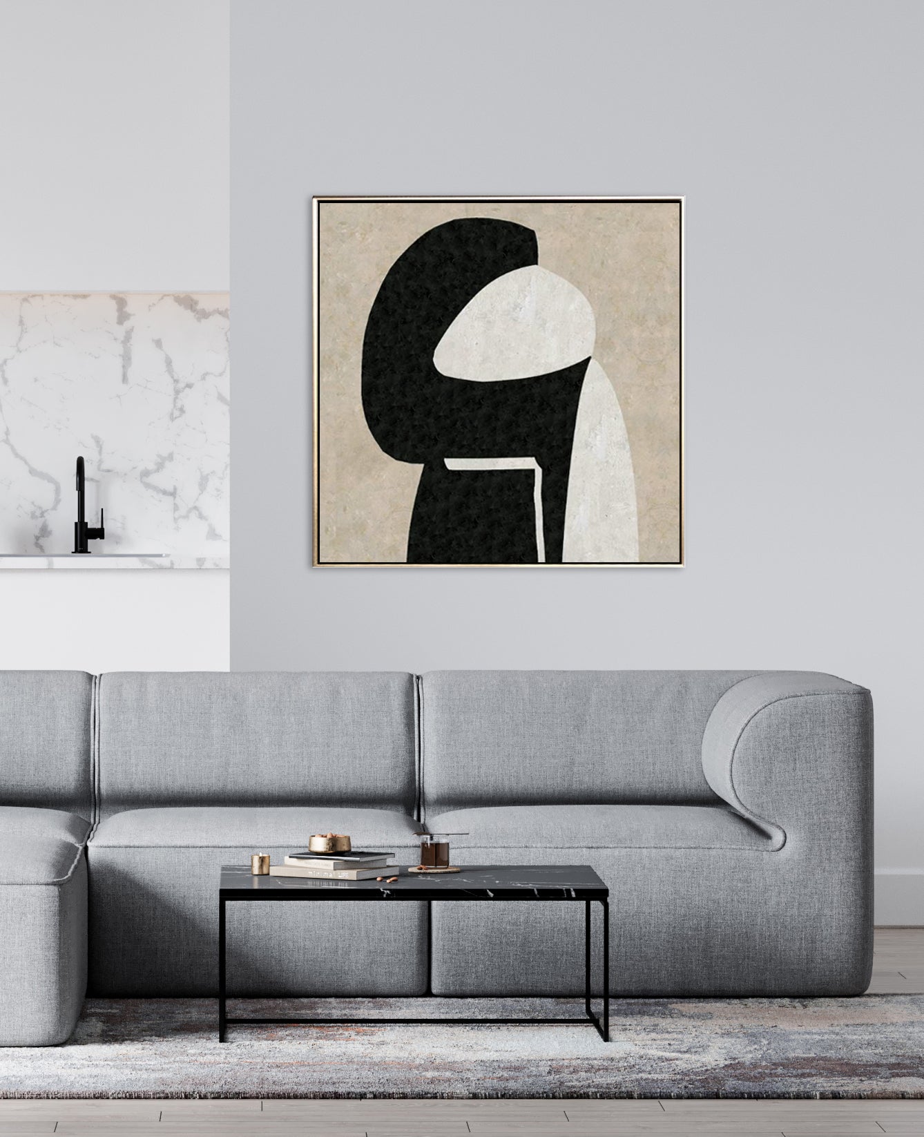 67 Minimalist Art Abstract Beige&Black Handpainted Artwork