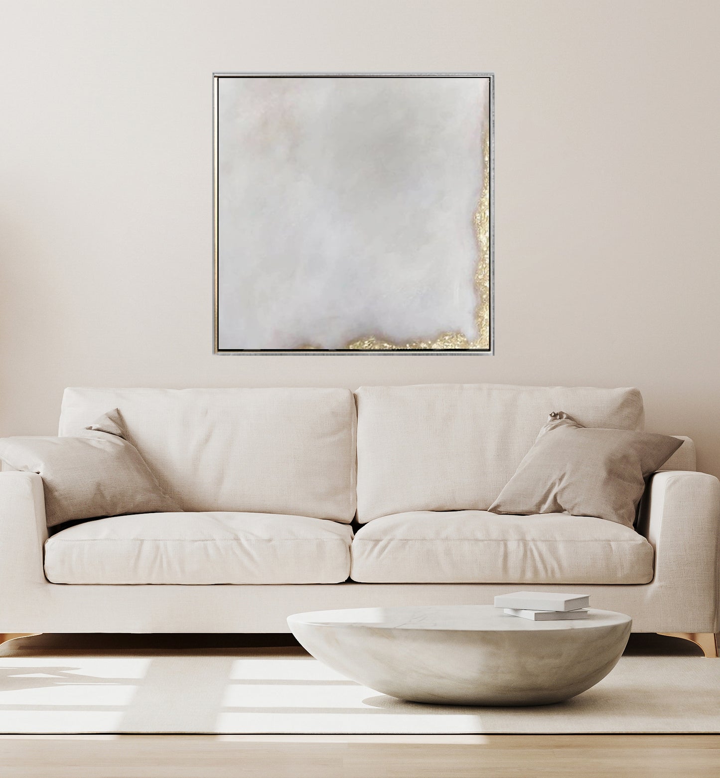 70 Minimalist Art Beige Gold Corner Handpainted Artwork