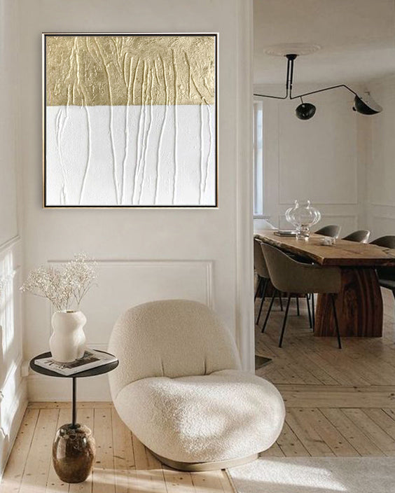 71 Minimalist Art Textured Painting White&Gold Abstract Artwork