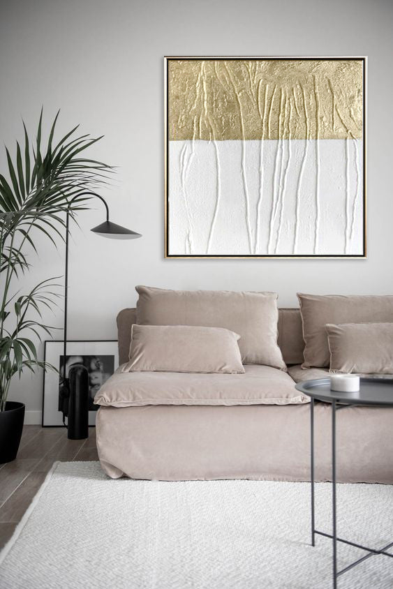 71 Minimalist Art Textured Painting White&Gold Abstract Artwork