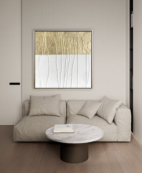 71 Minimalist Art Textured Painting White&Gold Abstract Artwork